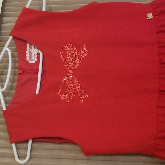 𝅺Valentine dress Girls Sz 10 140/64 Vintage Red Dress Red Sequin Bow Sleeveless - Picture 3 of 12